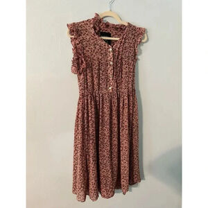 Twenty-Seven Names Floral Silk Dress Size 14 Ruffle Sheer Midi Flowy Boho Shower